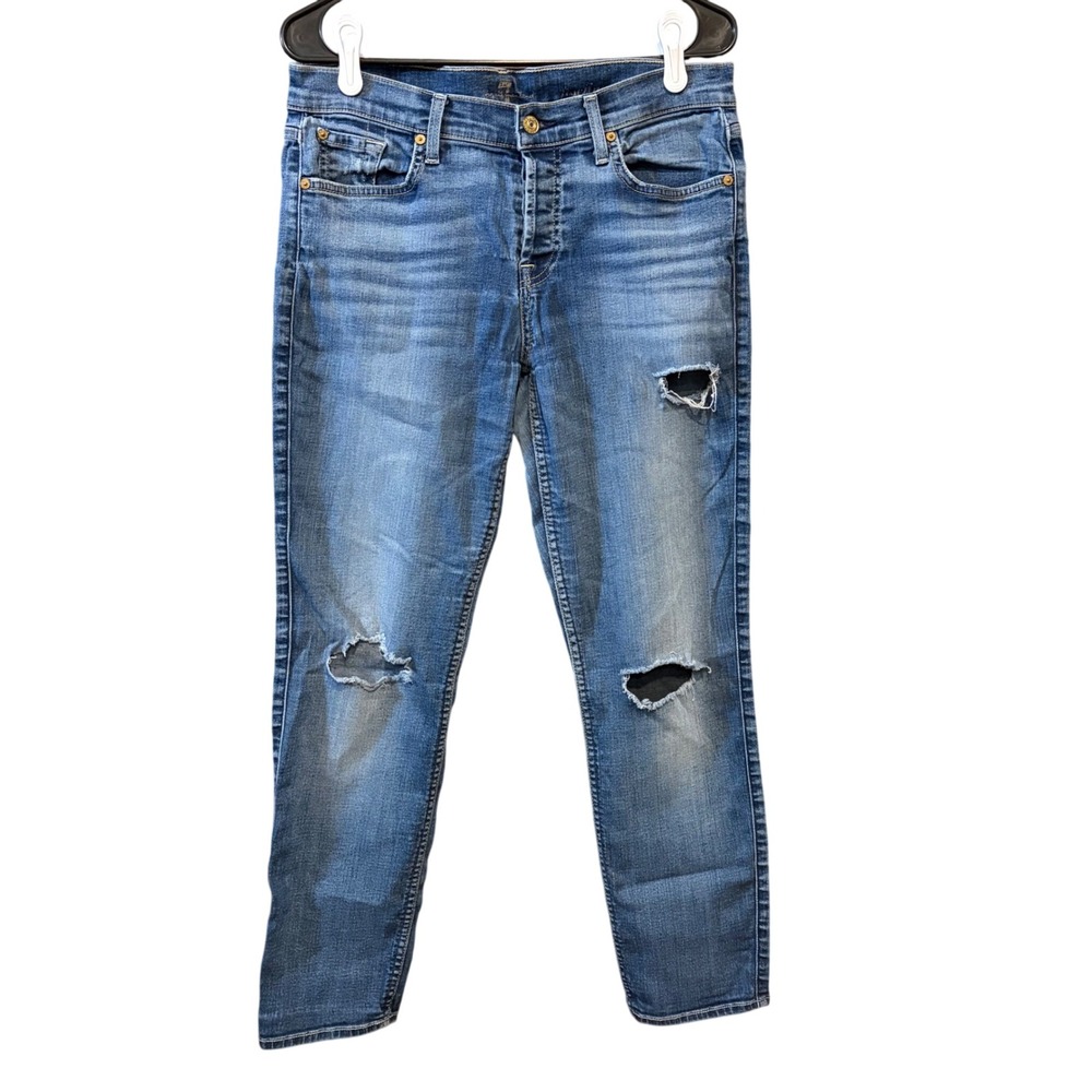 7 Seven For All Mankind Womens Blue Distressed Denim Jeans Size 30 EUC‎